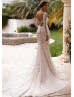 V Neck Ivory Lace Tulle Wedding Dress With Champagne Lining